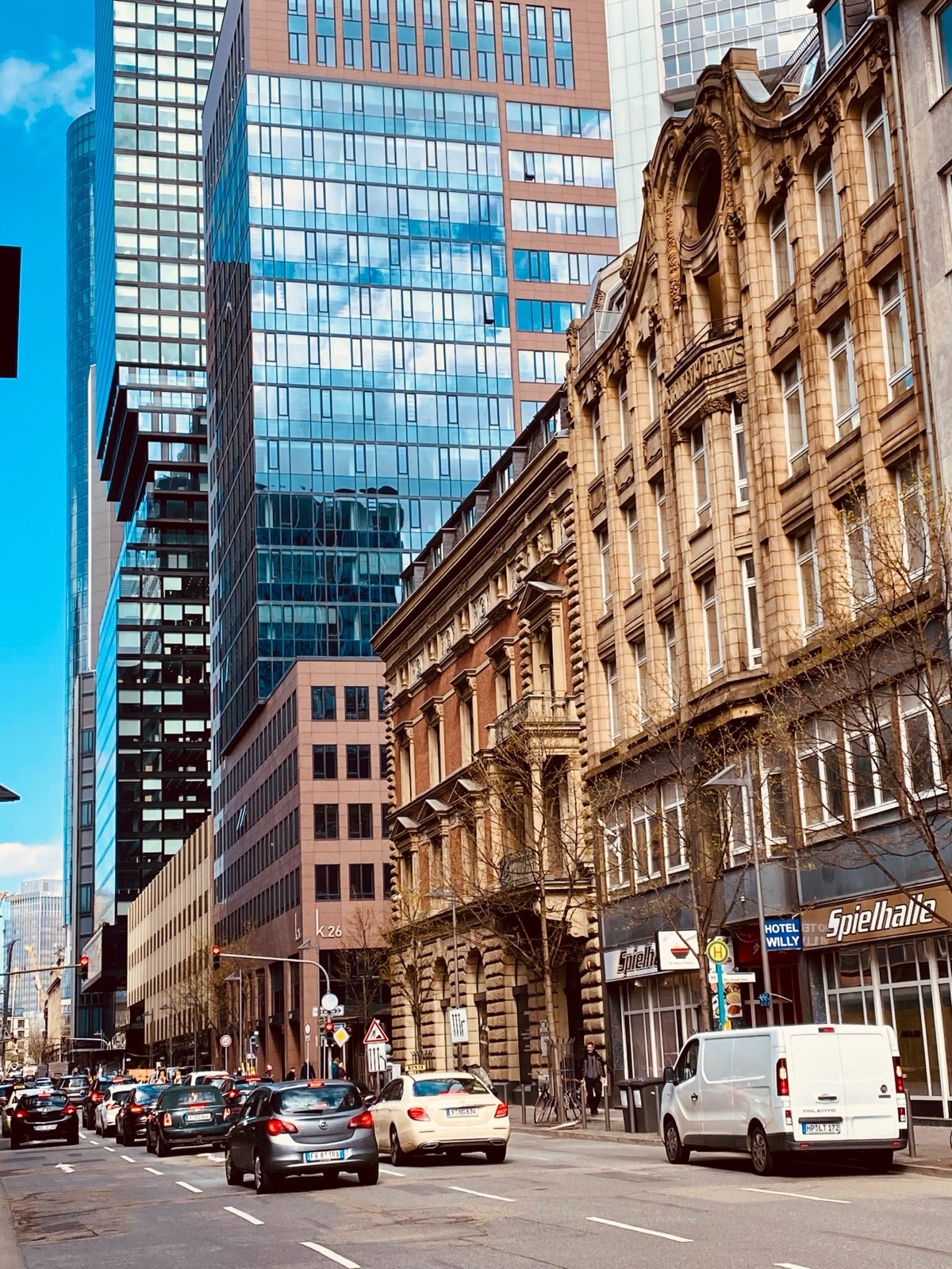 Stone facades along a quiet business avenue